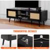 imageVEVOR Rattan TV Stand Boho TV Cabinet for 55 inch TV Mid Century Modern TV Stand Rattan TV Console with Adjustable Shelfs for Living Room Media Room BlackBlack