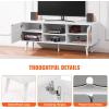 imageVEVOR Rattan TV Stand Boho TV Cabinet for 55 inch TV Mid Century Modern TV Stand Rattan TV Console with Adjustable Shelfs for Living Room Media Room BlackWhite
