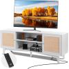 imageVEVOR Rattan TV Stand Boho TV Cabinet for 55 inch TV Mid Century Modern TV Stand Rattan TV Console with Adjustable Shelfs for Living Room Media Room BlackWhite