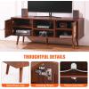 imageVEVOR Rattan TV Stand Boho TV Cabinet for 55 inch TV Mid Century Modern TV Stand Rattan TV Console with Adjustable Shelfs for Living Room Media Room BlackWalnut