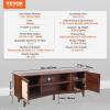 imageVEVOR Rattan TV Stand Boho TV Cabinet for 55 inch TV Mid Century Modern TV Stand Rattan TV Console with Adjustable Shelfs for Living Room Media Room BlackWalnut