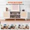 imageVEVOR Rattan TV Stand Boho TV Cabinet for 55 inch TV Mid Century Modern TV Stand Rattan TV Console with Adjustable Shelfs for Living Room Media Room BlackWhite