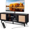 imageVEVOR Rattan TV Stand Boho TV Cabinet for 55 inch TV Mid Century Modern TV Stand Rattan TV Console with Adjustable Shelfs for Living Room Media Room BlackBlack