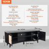 imageVEVOR Rattan TV Stand Boho TV Cabinet for 55 inch TV Mid Century Modern TV Stand Rattan TV Console with Adjustable Shelfs for Living Room Media Room BlackBlack