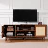 imageVEVOR Rattan TV Stand Boho TV Cabinet for 55 inch TV Mid Century Modern TV Stand Rattan TV Console with Adjustable Shelfs for Living Room Media Room BlackWalnut