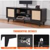 imageVEVOR Rattan TV Stand Boho TV Cabinet for 55 inch TV Mid Century Modern TV Stand Rattan TV Console with Adjustable Shelfs for Living Room Media Room BlackBlack