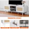 imageVEVOR Rattan TV Stand Boho TV Cabinet for 55 inch TV Mid Century Modern TV Stand Rattan TV Console with Adjustable Shelfs for Living Room Media Room BlackWhite