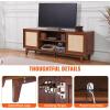 imageVEVOR Rattan TV Stand Boho TV Cabinet for 55 inch TV Mid Century Modern TV Stand Rattan TV Console with Adjustable Shelfs for Living Room Media Room BlackWalnut