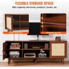 imageVEVOR Rattan TV Stand Boho TV Cabinet for 55 inch TV Mid Century Modern TV Stand Rattan TV Console with Adjustable Shelfs for Living Room Media Room BlackWalnut