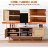 imageVEVOR Rattan TV Stand Boho TV Cabinet for 55 inch TV Mid Century Modern TV Stand Rattan TV Console with Adjustable Shelfs for Living Room Media Room BlackOak