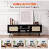 imageVEVOR Rattan TV Stand Boho TV Cabinet for 55 inch TV Mid Century Modern TV Stand Rattan TV Console with Adjustable Shelfs for Living Room Media Room BlackBlack
