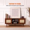 imageVEVOR Rattan TV Stand Boho TV Cabinet for 55 inch TV Mid Century Modern TV Stand Rattan TV Console with Adjustable Shelfs for Living Room Media Room BlackWalnut
