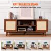 imageVEVOR Rattan TV Stand Boho TV Cabinet for 55 inch TV Mid Century Modern TV Stand Rattan TV Console with Adjustable Shelfs for Living Room Media Room BlackWalnut