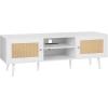 imageVEVOR Rattan TV Stand Boho TV Cabinet for 55 inch TV Mid Century Modern TV Stand Rattan TV Console with Adjustable Shelfs for Living Room Media Room BlackWhite