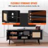 imageVEVOR Rattan TV Stand Boho TV Cabinet for 55 inch TV Mid Century Modern TV Stand Rattan TV Console with Adjustable Shelfs for Living Room Media Room BlackBlack
