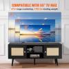 imageVEVOR Rattan TV Stand Boho TV Cabinet for 55 inch TV Mid Century Modern TV Stand Rattan TV Console with Adjustable Shelfs for Living Room Media Room BlackBlack