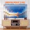 imageVEVOR Rattan TV Stand Boho TV Cabinet for 55 inch TV Mid Century Modern TV Stand Rattan TV Console with Adjustable Shelfs for Living Room Media Room BlackOak