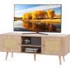imageVEVOR Rattan TV Stand Boho TV Cabinet for 55 inch TV Mid Century Modern TV Stand Rattan TV Console with Adjustable Shelfs for Living Room Media Room BlackOak