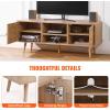 imageVEVOR Rattan TV Stand Boho TV Cabinet for 55 inch TV Mid Century Modern TV Stand Rattan TV Console with Adjustable Shelfs for Living Room Media Room BlackOak