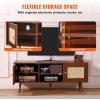 imageVEVOR Rattan TV Stand Boho TV Cabinet for 55 inch TV Mid Century Modern TV Stand Rattan TV Console with Adjustable Shelfs for Living Room Media Room BlackWalnut