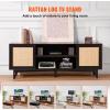 imageVEVOR Rattan TV Stand Boho TV Cabinet for 55 inch TV Mid Century Modern TV Stand Rattan TV Console with Adjustable Shelfs for Living Room Media Room BlackBlack