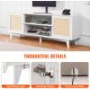 imageVEVOR Rattan TV Stand Boho TV Cabinet for 55 inch TV Mid Century Modern TV Stand Rattan TV Console with Adjustable Shelfs for Living Room Media Room BlackWhite