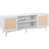 imageVEVOR Rattan TV Stand Boho TV Cabinet for 55 inch TV Mid Century Modern TV Stand Rattan TV Console with Adjustable Shelfs for Living Room Media Room BlackWhite