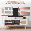 imageVEVOR Rattan TV Stand Boho TV Cabinet for 55 inch TV Mid Century Modern TV Stand Rattan TV Console with Adjustable Shelfs for Living Room Media Room BlackWhite