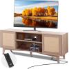 imageVEVOR Rattan TV Stand Boho TV Cabinet for 55 inch TV Mid Century Modern TV Stand Rattan TV Console with Adjustable Shelfs for Living Room Media Room BlackOak