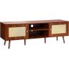 imageVEVOR Rattan TV Stand Boho TV Cabinet for 55 inch TV Mid Century Modern TV Stand Rattan TV Console with Adjustable Shelfs for Living Room Media Room BlackWalnut