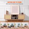 imageVEVOR Rattan TV Stand Boho TV Cabinet for 55 inch TV Mid Century Modern TV Stand Rattan TV Console with Adjustable Shelfs for Living Room Media Room BlackOak
