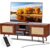 imageVEVOR Rattan TV Stand Boho TV Cabinet for 55 inch TV Mid Century Modern TV Stand Rattan TV Console with Adjustable Shelfs for Living Room Media Room BlackWalnut