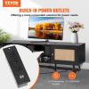 imageVEVOR Rattan TV Stand Boho TV Cabinet for 55 inch TV Mid Century Modern TV Stand Rattan TV Console with Adjustable Shelfs for Living Room Media Room BlackBlack