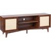 imageVEVOR Rattan TV Stand Boho TV Cabinet for 55 inch TV Mid Century Modern TV Stand Rattan TV Console with Adjustable Shelfs for Living Room Media Room BlackWalnut