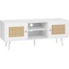 imageVEVOR Rattan TV Stand Boho TV Cabinet for 55 inch TV Mid Century Modern TV Stand Rattan TV Console with Adjustable Shelfs for Living Room Media Room BlackWhite
