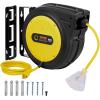 imageVEVOR Retractable Extension Cord Reel 50 FT Heavy Duty 14AWG3C SJTOW Extension Power Cord with Lighted Triple Tap Outlet 13A Circuit Breaker 180 Swivel Bracket for Ceiling or Wall Mount RedYellow
