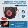 imageVEVOR Retractable Extension Cord Reel 50 FT Heavy Duty 14AWG3C SJTOW Extension Power Cord with Lighted Triple Tap Outlet 13A Circuit Breaker 180 Swivel Bracket for Ceiling or Wall Mount RedRed