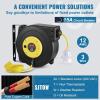 imageVEVOR Retractable Extension Cord Reel 50 FT Heavy Duty 14AWG3C SJTOW Extension Power Cord with Lighted Triple Tap Outlet 13A Circuit Breaker 180 Swivel Bracket for Ceiling or Wall Mount RedYellow