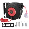 imageVEVOR Retractable Extension Cord Reel 50 FT Heavy Duty 14AWG3C SJTOW Extension Power Cord with Lighted Triple Tap Outlet 13A Circuit Breaker 180 Swivel Bracket for Ceiling or Wall Mount RedRed