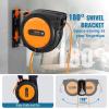 imageVEVOR Retractable Extension Cord Reel 50 FT Heavy Duty 14AWG3C SJTOW Extension Power Cord with Lighted Triple Tap Outlet 13A Circuit Breaker 180 Swivel Bracket for Ceiling or Wall Mount RedOrange  Black