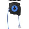 imageVEVOR Retractable Extension Cord Reel 50 FT Heavy Duty 14AWG3C SJTOW Extension Power Cord with Lighted Triple Tap Outlet 13A Circuit Breaker 180 Swivel Bracket for Ceiling or Wall Mount RedBlue