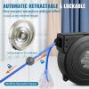 imageVEVOR Retractable Extension Cord Reel 50 FT Heavy Duty 14AWG3C SJTOW Extension Power Cord with Lighted Triple Tap Outlet 13A Circuit Breaker 180 Swivel Bracket for Ceiling or Wall Mount RedBlue