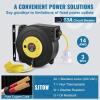 imageVEVOR Retractable Extension Cord Reel 50 FT Heavy Duty 14AWG3C SJTOW Extension Power Cord with Lighted Triple Tap Outlet 13A Circuit Breaker 180 Swivel Bracket for Ceiling or Wall Mount RedYellow