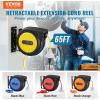 imageVEVOR Retractable Extension Cord Reel 50 FT Heavy Duty 14AWG3C SJTOW Extension Power Cord with Lighted Triple Tap Outlet 13A Circuit Breaker 180 Swivel Bracket for Ceiling or Wall Mount RedYellow