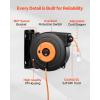 imageVEVOR Retractable Extension Cord Reel 50 FT Heavy Duty 14AWG3C SJTOW Extension Power Cord with Lighted Triple Tap Outlet 13A Circuit Breaker 180 Swivel Bracket for Ceiling or Wall Mount RedOrange  Black
