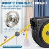 imageVEVOR Retractable Extension Cord Reel 50 FT Heavy Duty 14AWG3C SJTOW Extension Power Cord with Lighted Triple Tap Outlet 13A Circuit Breaker 180 Swivel Bracket for Ceiling or Wall Mount RedYellow