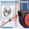 imageVEVOR Retractable Extension Cord Reel 50 FT Heavy Duty 14AWG3C SJTOW Extension Power Cord with Lighted Triple Tap Outlet 13A Circuit Breaker 180 Swivel Bracket for Ceiling or Wall Mount RedRed
