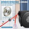 imageVEVOR Retractable Extension Cord Reel 50 FT Heavy Duty 14AWG3C SJTOW Extension Power Cord with Lighted Triple Tap Outlet 13A Circuit Breaker 180 Swivel Bracket for Ceiling or Wall Mount RedRed