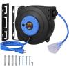 imageVEVOR Retractable Extension Cord Reel 50 FT Heavy Duty 14AWG3C SJTOW Extension Power Cord with Lighted Triple Tap Outlet 13A Circuit Breaker 180 Swivel Bracket for Ceiling or Wall Mount RedBlue