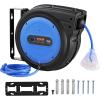 imageVEVOR Retractable Extension Cord Reel 50 FT Heavy Duty 14AWG3C SJTOW Extension Power Cord with Lighted Triple Tap Outlet 13A Circuit Breaker 180 Swivel Bracket for Ceiling or Wall Mount RedBlue